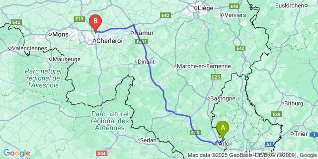 Map: Charleroi Airport Brussels South (CRL) to Heckbous