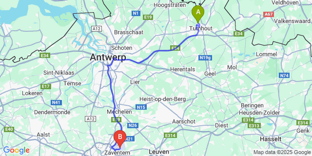 Map: Brussels Zaventem Airport (BRU) to Heizijde