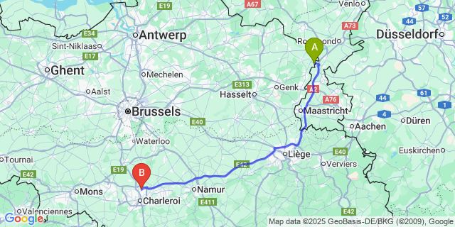Map: Charleroi Airport Brussels South (CRL) to Heppeneert