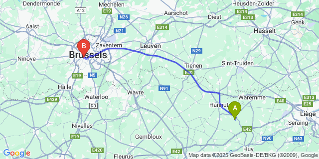 Map: Brussels Midi Train Station to Hosdent