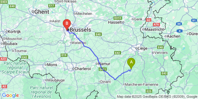 Map: Brussels Midi Train Station to Houmart