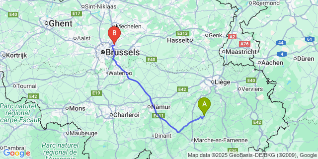 Map: Brussels Zaventem Airport (BRU) to Houmart