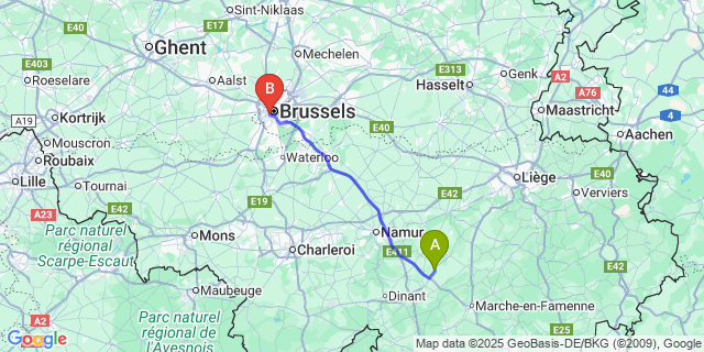 Map: Brussels Midi Train Station to Hubinne