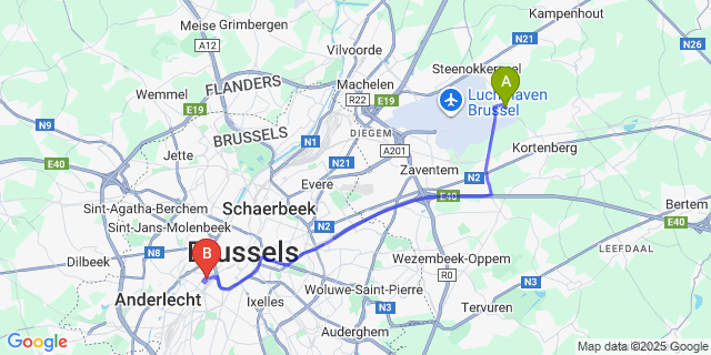 Map: Brussels Midi Train Station to Humelgem
