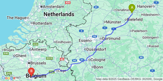 Map: Charleroi Airport Brussels South (CRL) to Imde