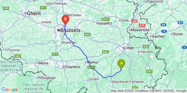 Map: Brussels Zaventem Airport (BRU) to Juzaine