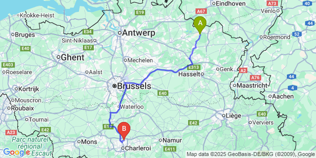 Map: Charleroi Airport Brussels South (CRL) to Kattenbos