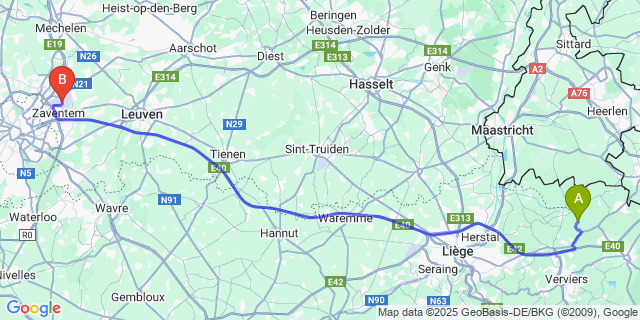 Map: Brussels Zaventem Airport (BRU) to La Clouse
