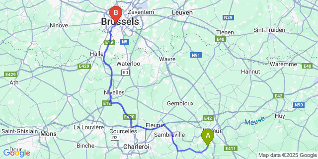 Map: Brussels Midi Train Station to La Houppe