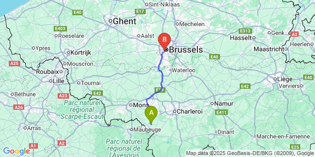 Map: Brussels Midi Train Station to Labuissiere