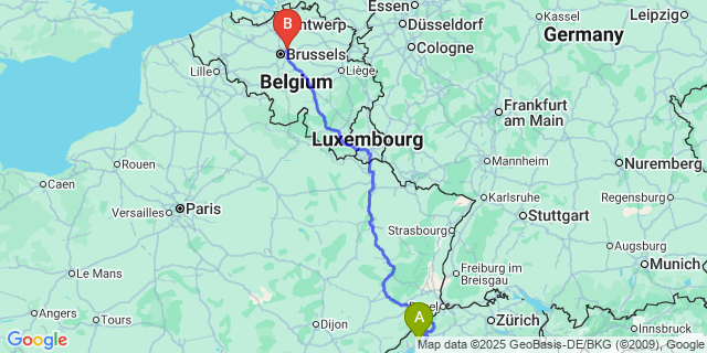 Map: Brussels Zaventem Airport (BRU) to Laneuville