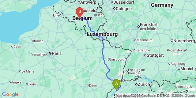 Map: Charleroi Airport Brussels South (CRL) to Laneuville