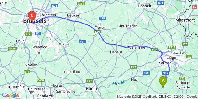 Map: Brussels Midi Train Station to Les Floxhes