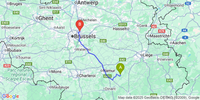 Map: Brussels Zaventem Airport (BRU) to Libois