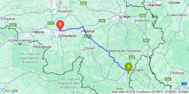 Map: Charleroi Airport Brussels South (CRL) to Lutrebois
