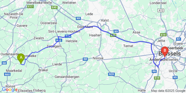 Map: Brussels Midi Train Station to Maarke