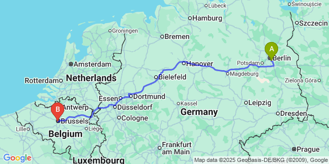 Map: Brussels Midi Train Station to Malem