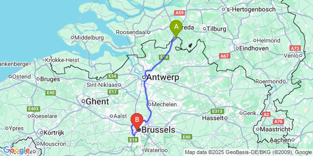 Map: Brussels Midi Train Station to Meersel-Dreef