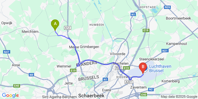 Map: Brussels Zaventem Airport (BRU) to Meuzegem