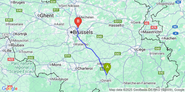 Map: Brussels Zaventem Airport (BRU) to Mianoye