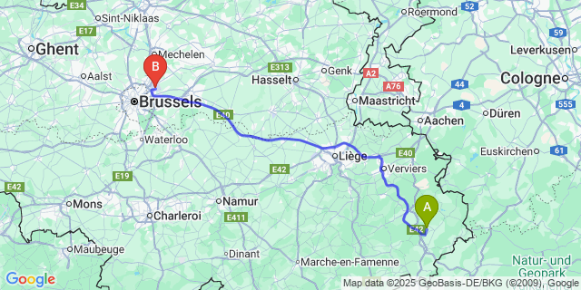 Map: Brussels Zaventem Airport (BRU) to Montenau