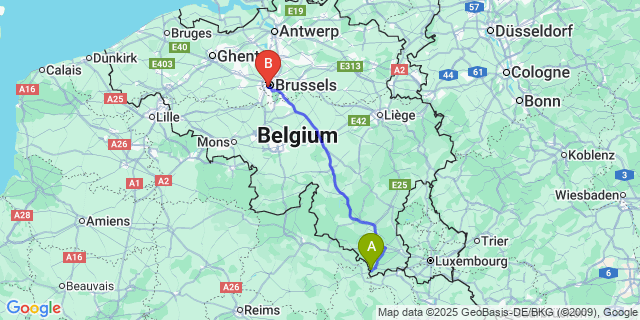 Map: Brussels Midi Train Station to Montquintin