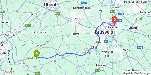 Map: Brussels Zaventem Airport (BRU) to Montroeul-au-Bois