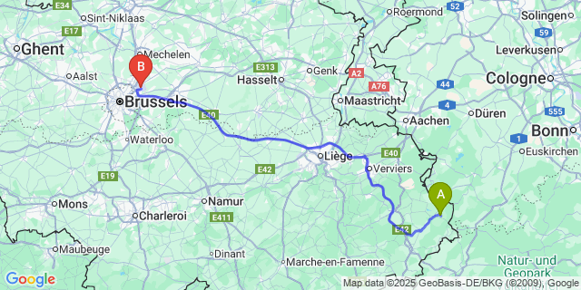 Map: Brussels Zaventem Airport (BRU) to Murringen