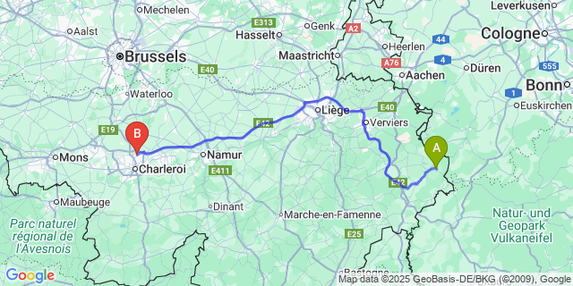 Map: Charleroi Airport Brussels South (CRL) to Murringen