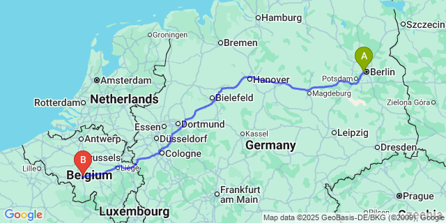 Map: Charleroi Airport Brussels South (CRL) to Neffe