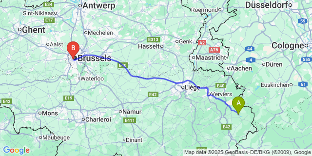 Map: Brussels Midi Train Station to Nidrum