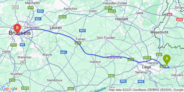 Map: Brussels Midi Train Station to Noblehaye