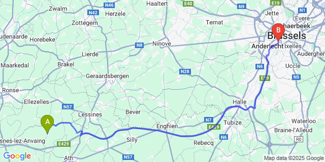 Map: Brussels Midi Train Station to OEudeghien