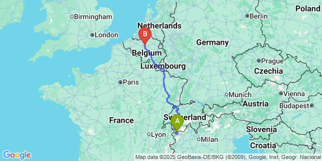 Map: Brussels Zaventem Airport (BRU) to Ollomont