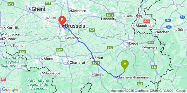 Map: Brussels Midi Train Station to Oppagne