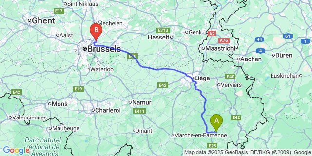 Map: Brussels Zaventem Airport (BRU) to Ottre