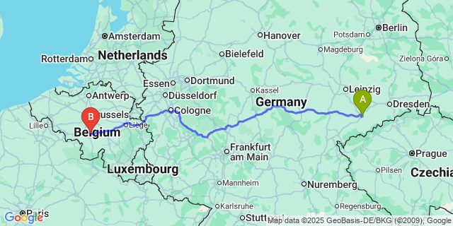 Map: Charleroi Airport Brussels South (CRL) to Ozo