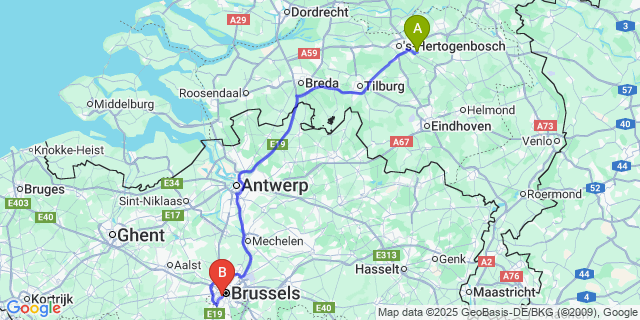 Map: Brussels Midi Train Station to Paradijs