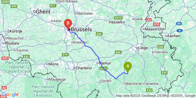 Map: Brussels Midi Train Station to Petite-Somme