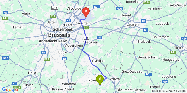 Map: Brussels Zaventem Airport (BRU) to Profondsart