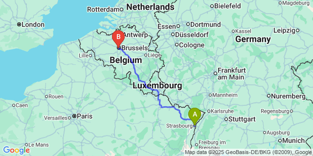 Map: Brussels Midi Train Station to Purgatoire