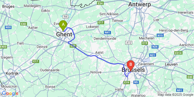 Map: Brussels Midi Train Station to Rabot-Blaisantvest