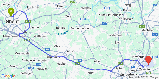 Map: Brussels Zaventem Airport (BRU) to Rabot-Blaisantvest