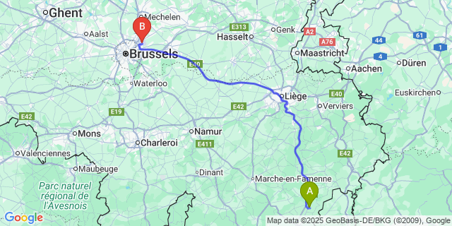 Map: Brussels Zaventem Airport (BRU) to Rachamps