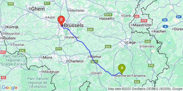 Map: Brussels Midi Train Station to Rendeux-Bas