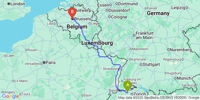 Map: Brussels Midi Train Station to Rivage