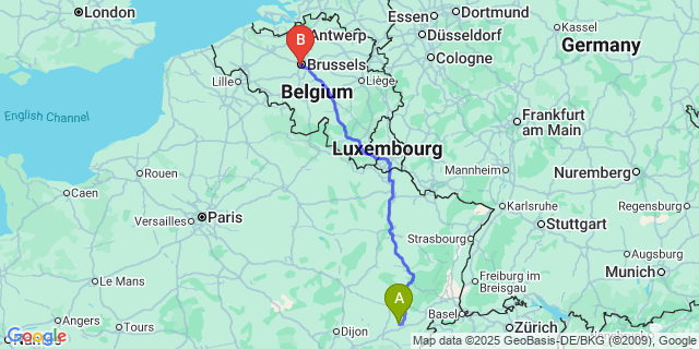 Map: Brussels Midi Train Station to Rognon