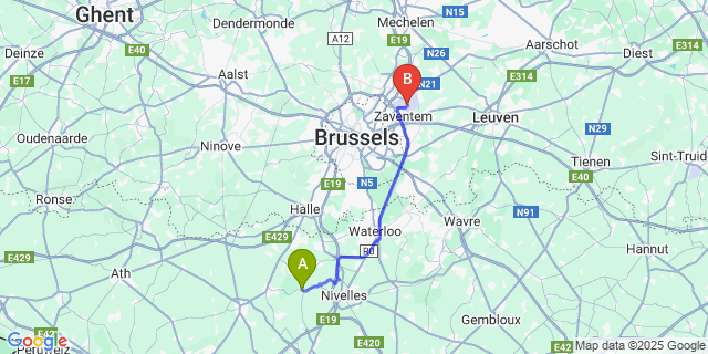 Map: Brussels Zaventem Airport (BRU) to Ronquieres