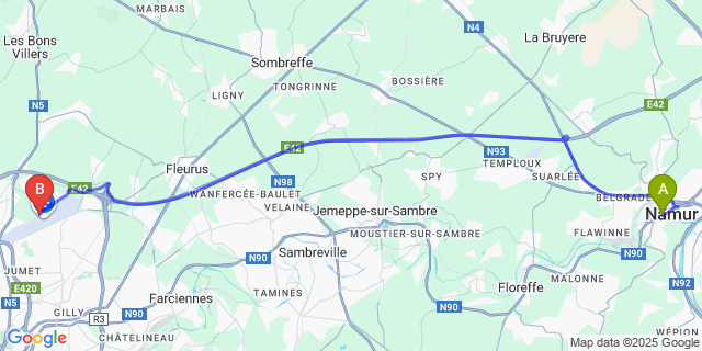 Map: Charleroi Airport Brussels South (CRL) to Salzinnes