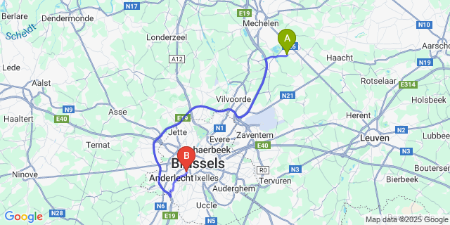 Map: Brussels Midi Train Station to Schiplaken